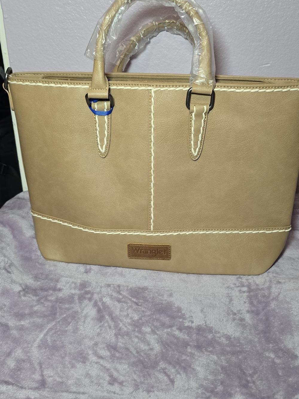 Wrangler Tan Tote with Contrast Stitching